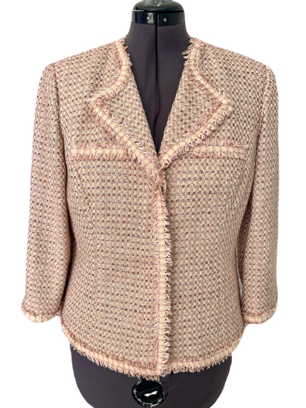 Vintage Talbots Pink Tweed 3/4 Sleeve Blazer, Size 14